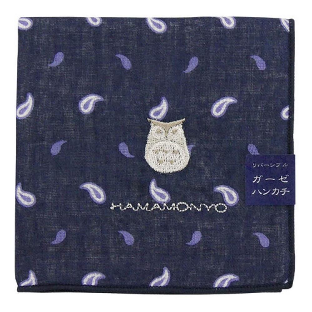濱文樣】日本製紗布手帕小方巾刺繡LOGO ( 貓頭鷹圖案) HAMAMONYO