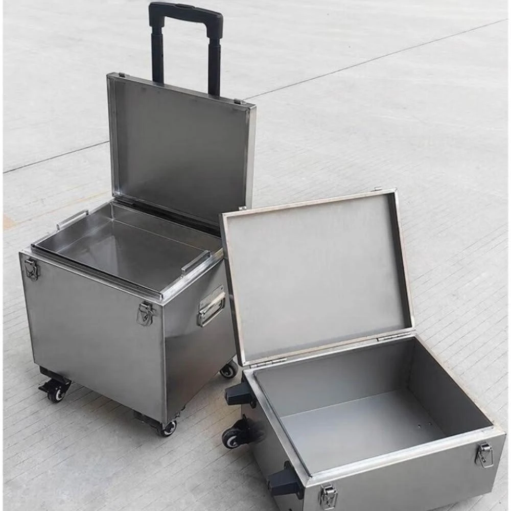 不鏽鋼工具箱 白鐵工具箱 白鐵收納箱 防水不銹鋼行李箱 五金工具箱收納箱 帶滑輪箱子儲物方箱拉桿工具包