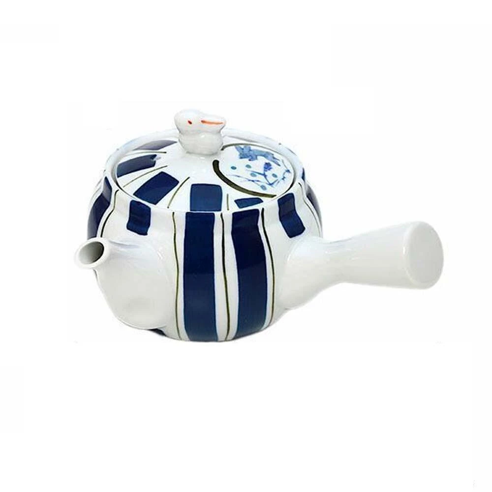 白掛彩草花急須　陶葊 日本製常滑燒富仙黑泥白花急須壺320ml 附濾網櫻花陶瓷茶壺橫手急須茶壺