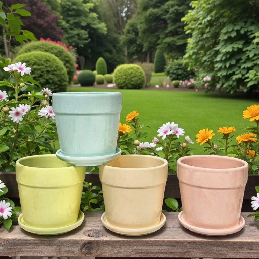 【欣榮園藝資材行】繽紛馬卡龍亮面杯型(底盤相黏) 陶瓷盆 破損包賠 有排水孔 瓷盆 花盆 浮雕盆 多肉 221