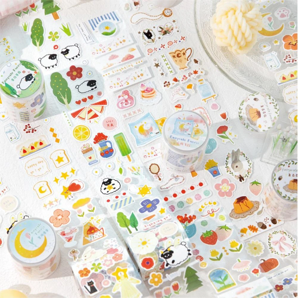 暮光 膠帶貼紙 森林童話系列 4款 合成紙 閃砂模切 可愛插畫 日記貼紙 手帳貼紙 裝飾貼紙 封口貼