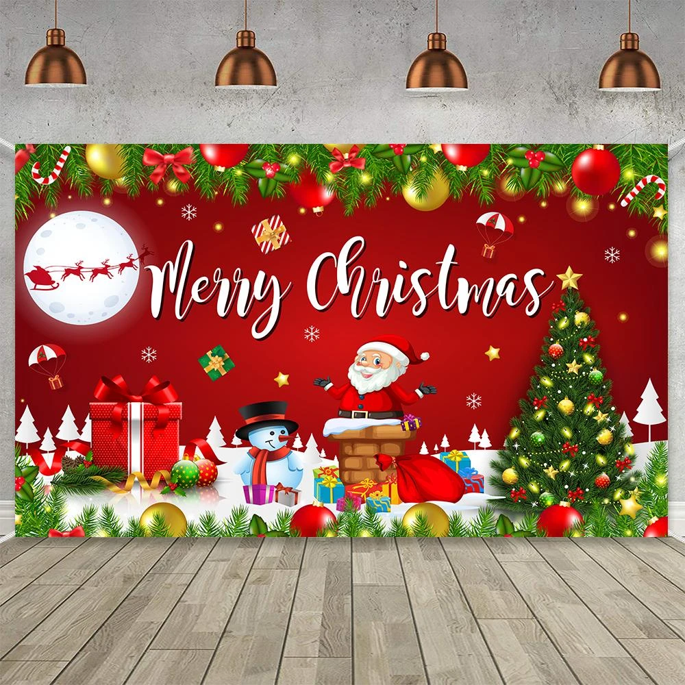 新款聖誕背景布 多款 聖誕節佈置 聖誕節快樂 新款聖誕掛布 紅色明亮 聖誕老人 雪人 橫幅懸掛裝飾 聖誕節主題