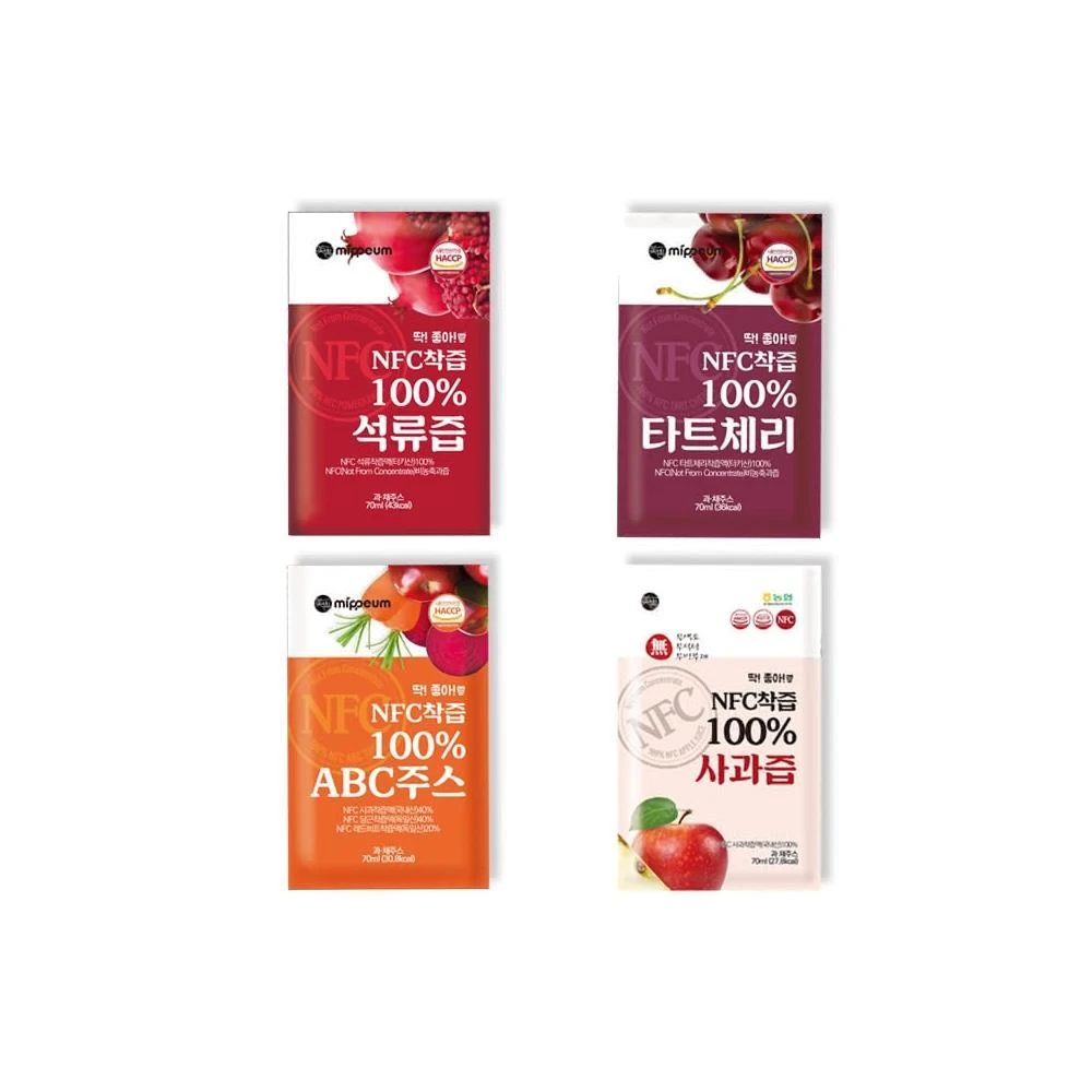 【MIPPEUM 美好生活】NFC 非濃縮還原100%果汁系列體驗組 70mlx10入 (紅石榴汁/酸櫻桃汁/ABC綜合蔬果汁/蘋果汁)
