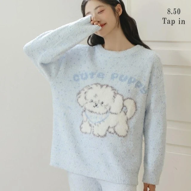 7PuPu🧸軟綿綿圍巾小狗半邊絨冬天睡衣(冬天居家服/保暖睡衣/女生睡衣/冬季睡衣/睡褲)