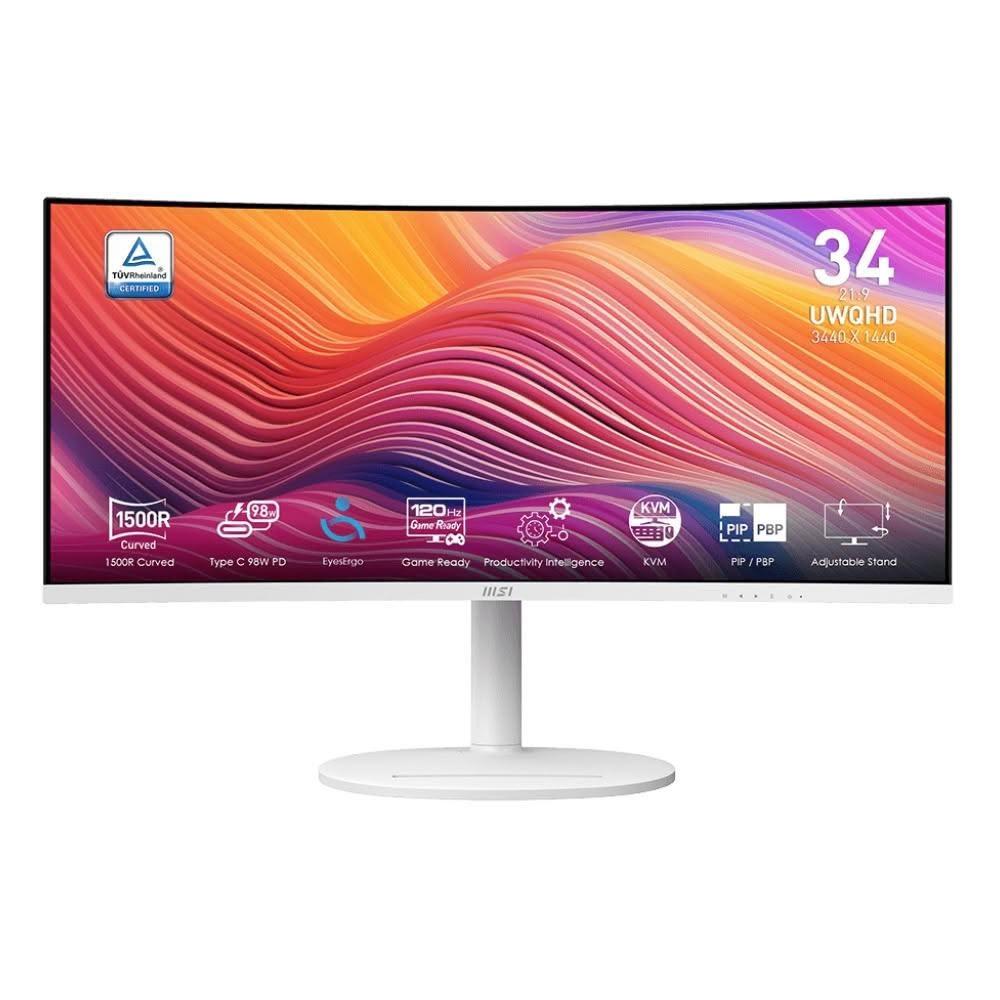 【MSI 微星】MD342CQPW〈2H1P1C/1ms/VA曲面/1500R/120Hz/含喇叭/白色)