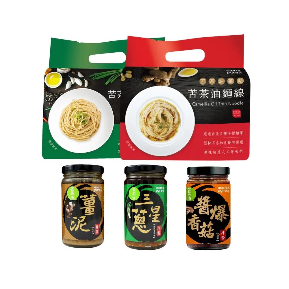 連淨 苦茶油薑泥拌醬/苦茶油醬爆香菇拌醬/苦茶油三星蔥拌醬/苦茶油關廟麵(蒜香三星蔥)/連淨苦茶油麵線 誠意中西藥局