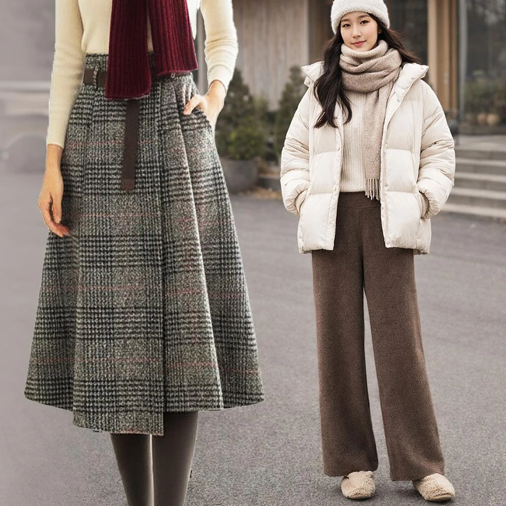 【Mila】米拉 ★現貨快出 保暖加絨寬褲 錐形褲 毛呢裙 五款任選(女裝/長褲/休閒褲/刷毛褲/日系/通勤) 