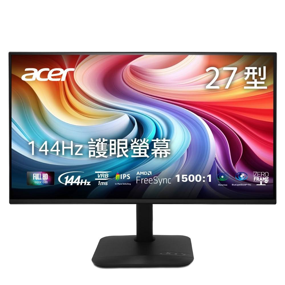 Acer宏碁 KB272 27型平面 IPS 顯示器，搭載 1920x1080 FHD 解析度與 120Hz 更新率，提供流暢視覺體驗。支援 FREESYNC 技術，減少畫面撕裂，適合遊戲與工作使用。介面包括 HDMI、VGA 及其他，16:9 比例，無觸控功能，享 3 年保固保障。