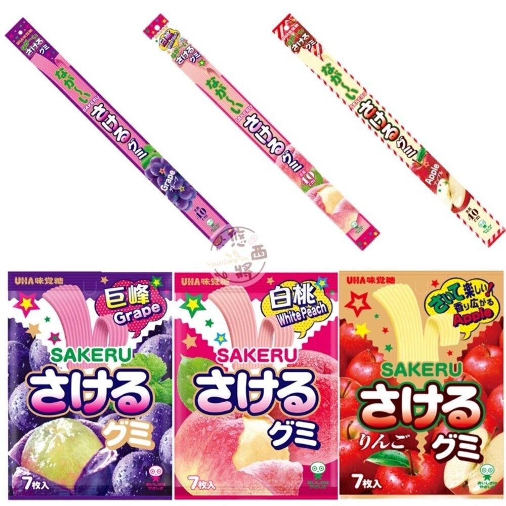 【UHA 味覺糖】*貪吃熊* 日本 UHA 味覺糖 撕吧 水果軟糖 手撕 長條軟糖 葡萄 水蜜桃 軟糖