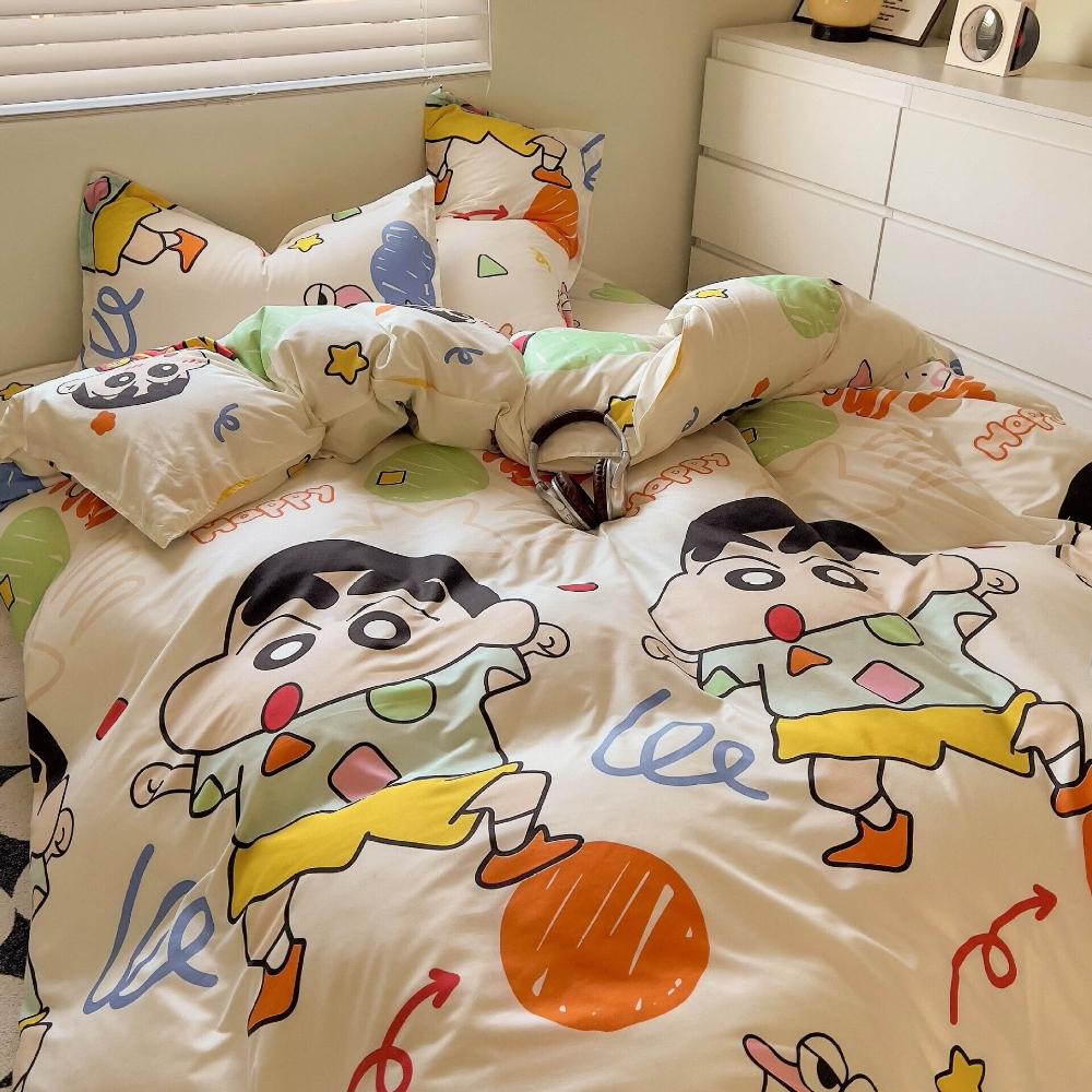 🚀台灣出貨&嚴選品質✨ 床包 床墊 蠟筆小新卡通可愛四件套床上用品床單被套三件套宿舍四季通用床