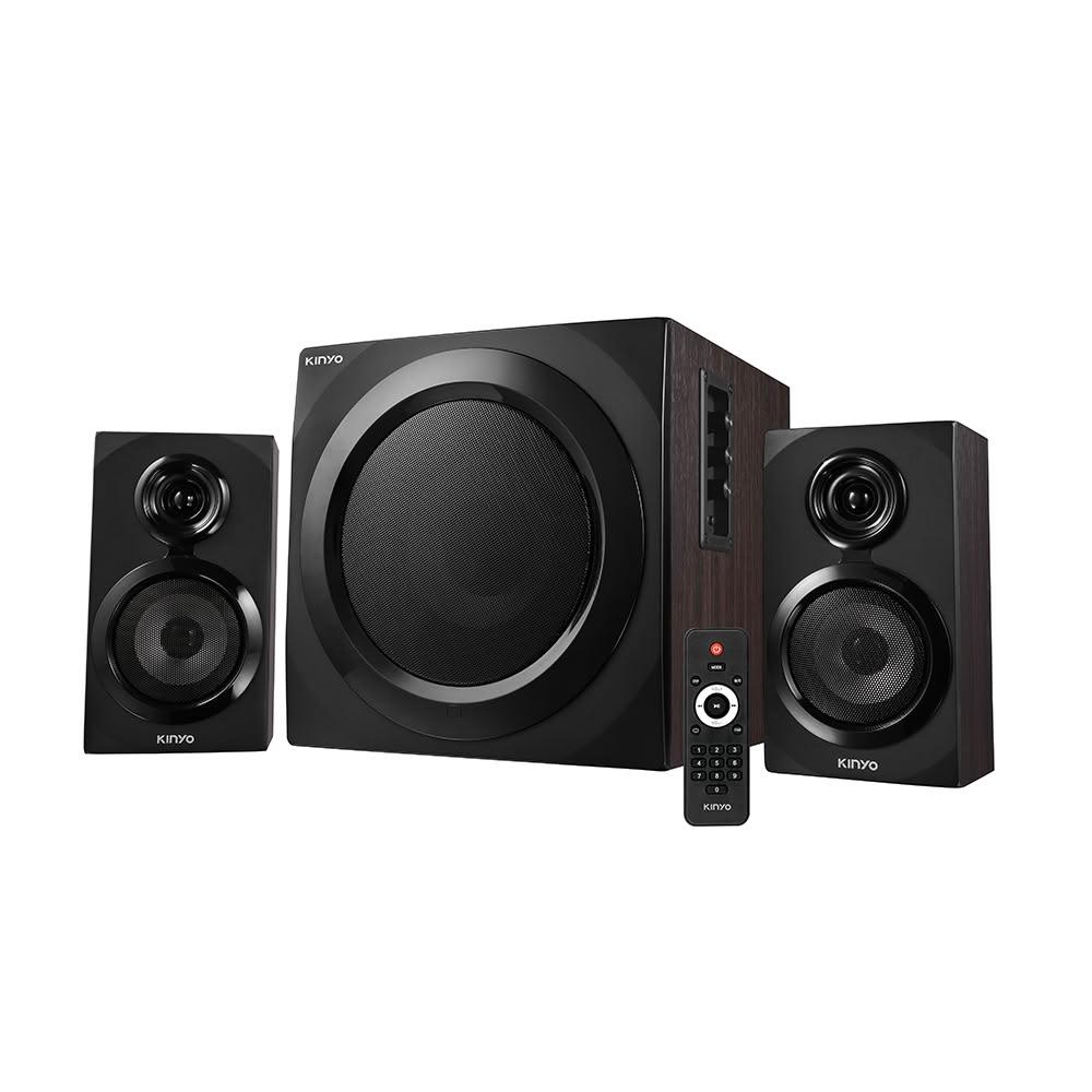 KINYO KY-1882 KINYO KY-1882 是一款戶外使用的三件式2.1聲道重低音音箱,提供40W-60W輸出功率,支援AUX、USB與藍芽連線方式,並附有遙控器,方便操作。主要材質為木質,設計為黑色與棕色/咖啡色兩種選擇,適合室內與戶外使用,帶來高品質音效體驗。