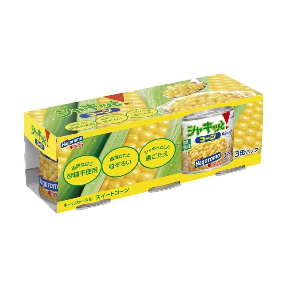 *貪吃熊* 日本 哈格 HAGOROMO 罐頭 玉米粒罐 3入組 玉米粒 無砂糖