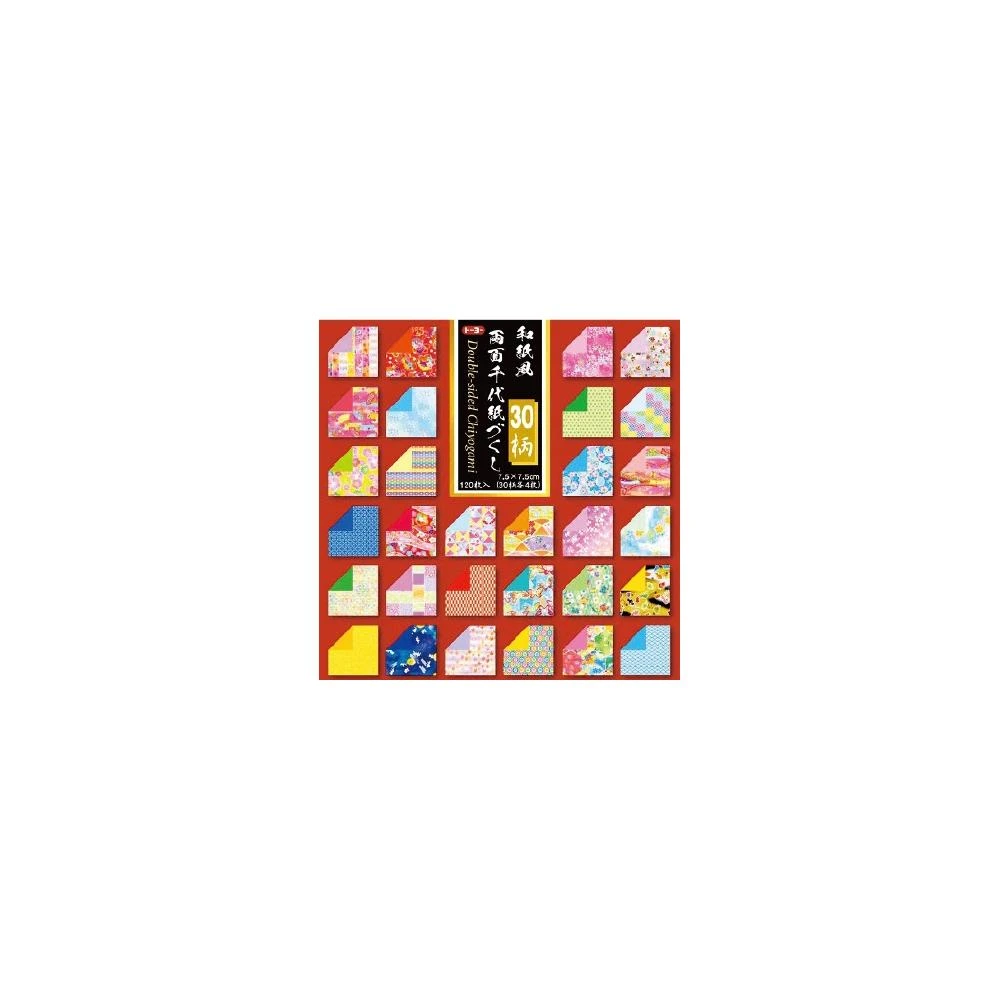日本 Toyo 和紙風 千代紙 雙面色紙 30種圖案 120張 7.5cm 15cm