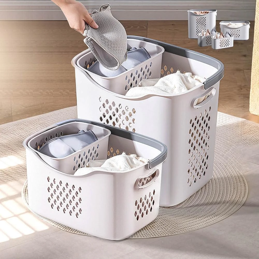 【Mr.Box】4件組-日式無印風可分類洗衣籃(內衣籃x2+中籃x1+大籃x1-兩色)