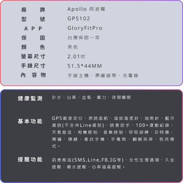 【APOLLO】阿波羅 GPS102 【GPS衛星定位】 【高續航7-10天】 通話手錶 健康手錶 藍芽手錶 蘋果/安卓可用