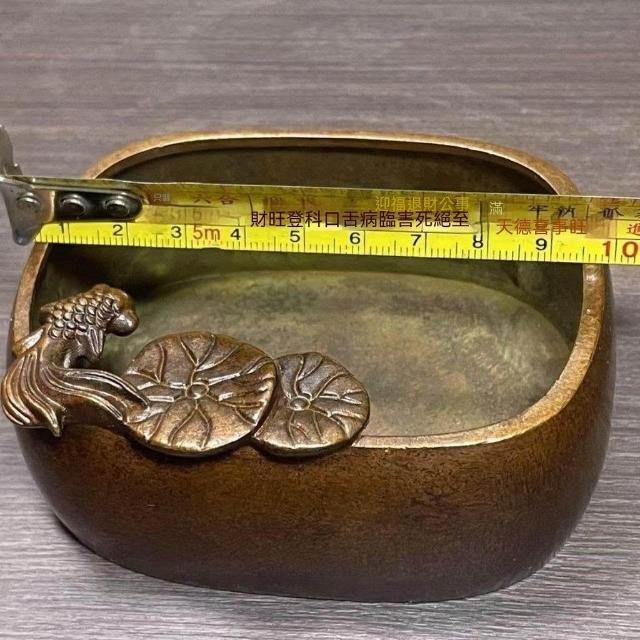 中式古玩荷葉金魚筆洗連年有餘文房合金工藝品擺件
