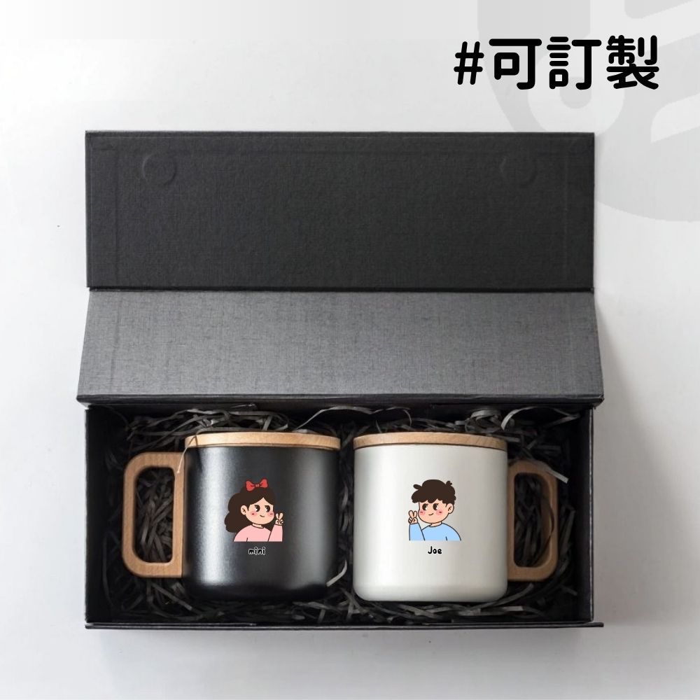 【Lami Fans】男女對杯400ml（囍字杯 兄弟杯 閨蜜杯 情侶插畫 情侶對杯 父母對杯 婚禮小物 夫妻對杯 304不鏽鋼馬克杯 ）