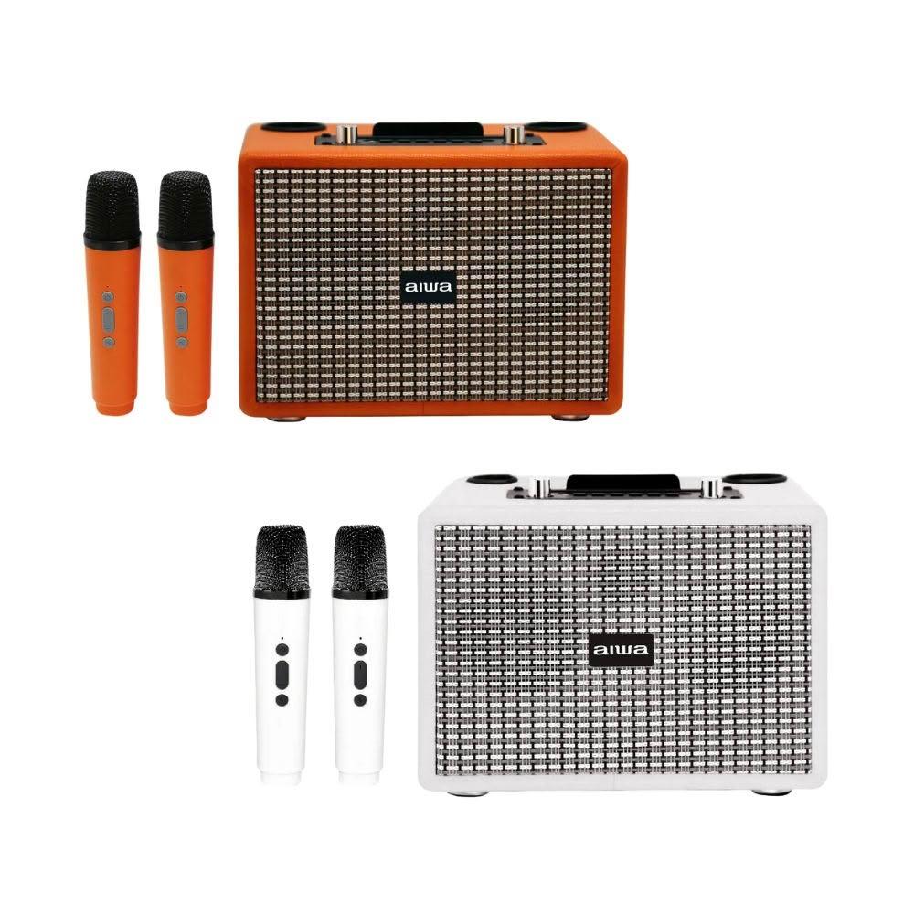 【AIWA 愛華】 K歌藍牙音箱 白色/橘色 AI-KBQ20 (贈麥克風*2 高保真音質 收音機 充電)