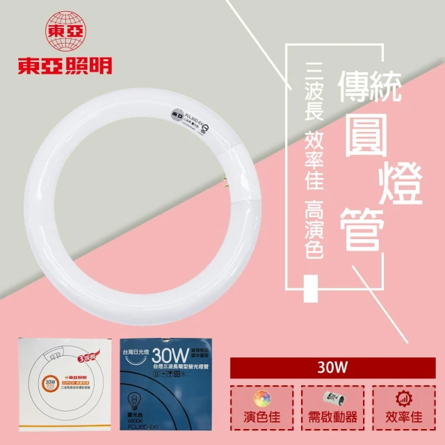 【東亞照明】台光 太陽神三波長圓管 30W環型圓燈管 T29 日光燈管 環形燈管 白光 黃光 傳統環形燈管