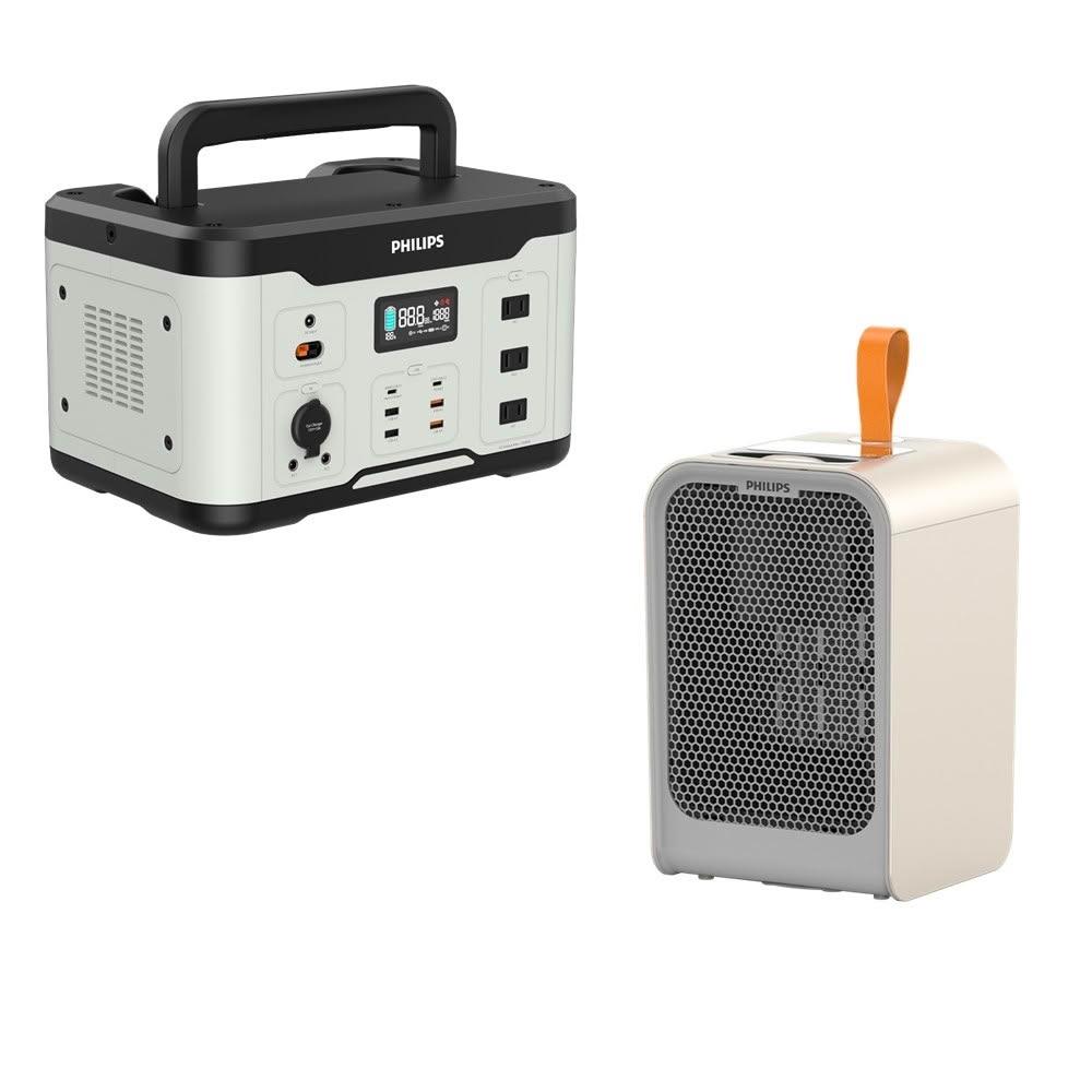 【Philips 飛利浦】優惠組1000W儲能行動電源+迷你小型桌上附迷你暖手寶白色電暖器DLP8092C-AHR2124FM