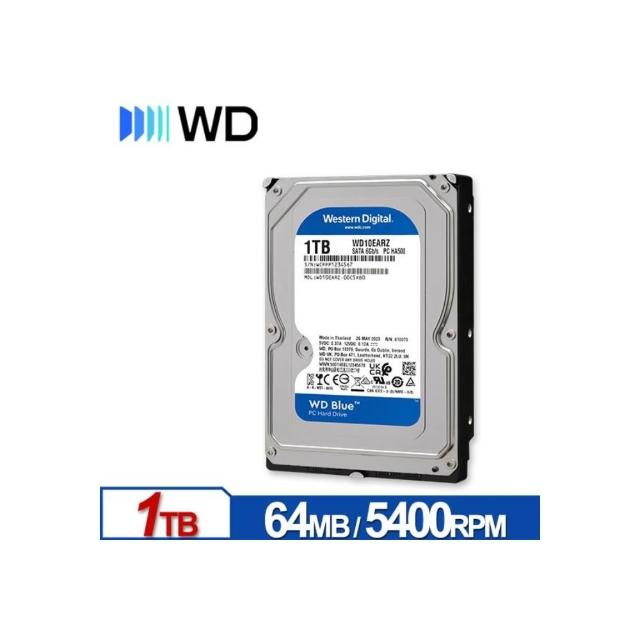 WD 威騰】WD威騰WD10EARZ 藍標1T 1TB 3.5吋SATA硬碟5400轉64MB桌上型內