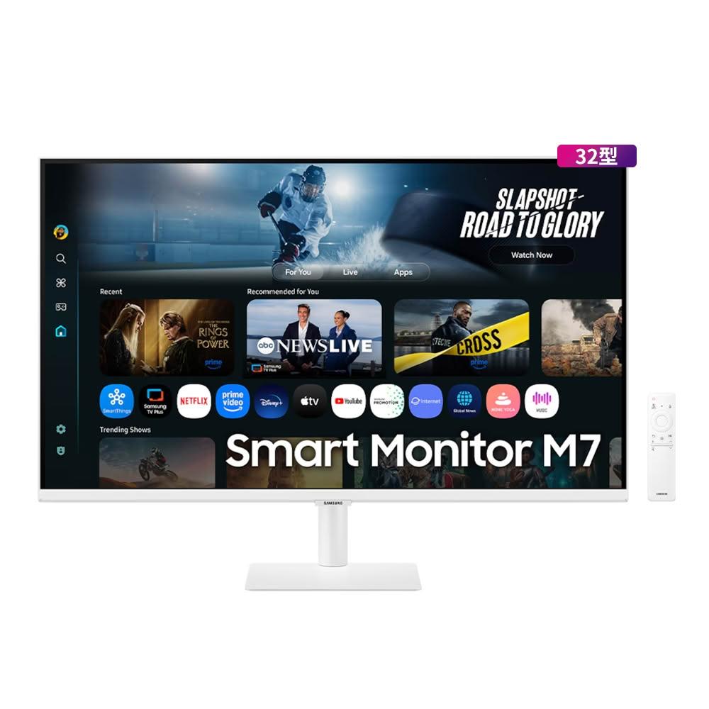 SAMSUNG三星 S32FM703UC SAMSUNG三星 S32FM703UC 32吋 4K UHD (3840 x 2160) 高解析度智慧顯示器,M7系列設計輕薄時尚,適合辦公娛樂多用。搭載 60Hz 倍頻,提供流暢影像體驗;內建 2 組 HDMI 高畫質端子及 3 組 USB 插槽,方便連線多裝置。尺寸含底座 716.1 x 517 x 193.5 mm,重量僅 6.8 kg,110V 電源需求,支援中文選單。越南原產地,BSMI 認證 R33475,享 3 年完整保固。不含安裝服務,完美升級您的視覺空間!