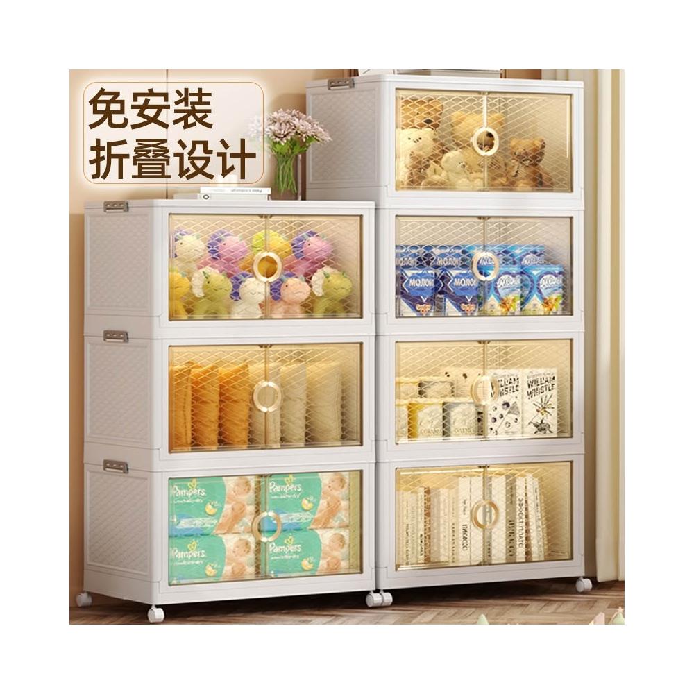 免運 門開式收納櫃 收納摺疊箱櫃子 家用摺疊儲物櫃 塑料置物櫃 多層零食櫃 兒童玩具整理櫃 塑料寶寶衣櫃