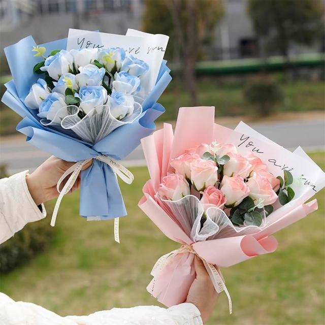 【Warm House Decor 暖和家居】不凋謝香皂花玫瑰 (藍玫瑰 粉玫瑰 不凋謝的花 送禮花束 香皂花 手工花 玫瑰花束 情人送禮花束)