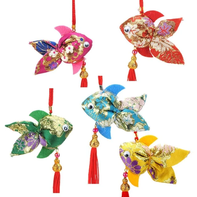 【晨豐商行】(熱銷品) 綢緞布金魚香包-七彩魚香包-5色(七彩魚葫蘆香包)-單個