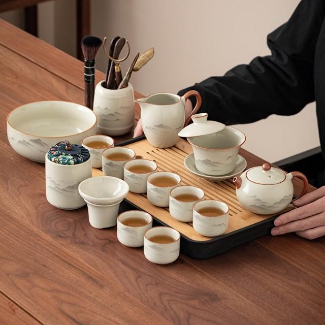 高檔茶具功夫茶具大容量汝窯功夫茶具套裝家用2025新款客廳喝茶泡茶蓋碗