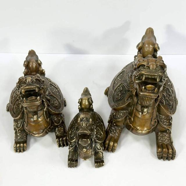御古齋】黃銅精雕工藝四神獸龍龜背刻四聖獸招財納福辟邪化煞繁榮昌盛鎮