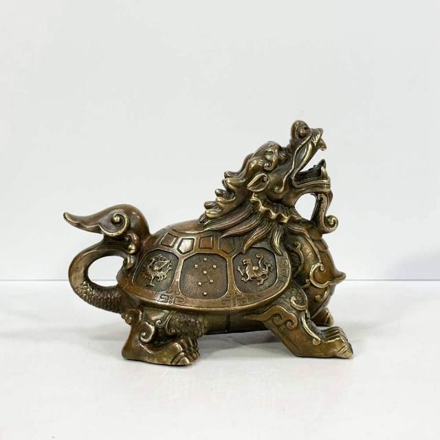 御古齋】黃銅精雕工藝四神獸龍龜背刻四聖獸招財納福辟邪化煞繁榮昌盛鎮