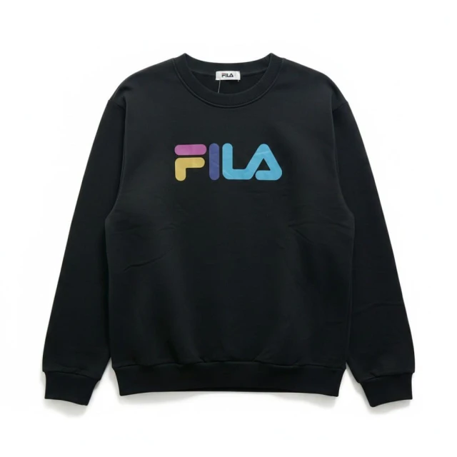 【FILA】FILA 大學T 黑 彩色LOGO 圓領 長袖 上衣 男 1TEW7000BK