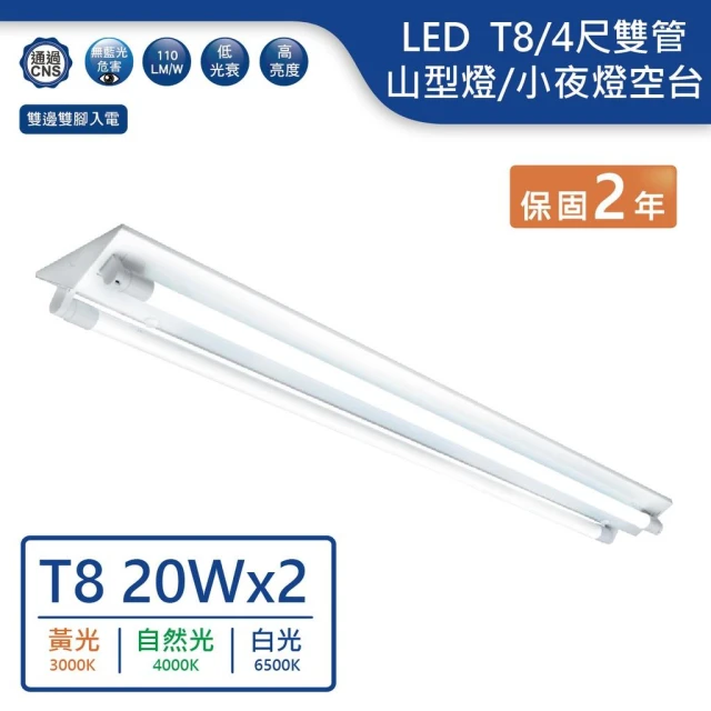 【DanceLight 舞光】LED  T8/4尺/雙管山型燈/小夜燈款空台+燈管【實體門市保固兩年】山型燈 山形燈 4243