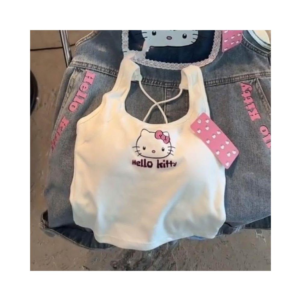 【優先購】HelloKitty原創百搭交叉美背吊帶背心女帶胸墊修身辣妹純欲上衣