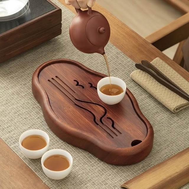 米期精選花梨木整塊茶盤實木小型家用儲水排水瀝水幹泡茶臺茶具托盤簡約