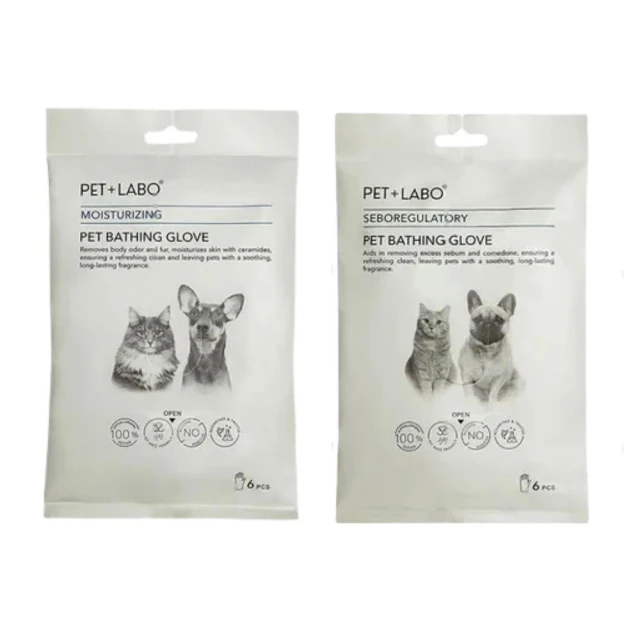 PET+LABO 寵物科研 寵物清潔手套 每包6入(保溼款/控油款; 寵物洗澡手套 寵物免洗手套 寵物乾洗澡)