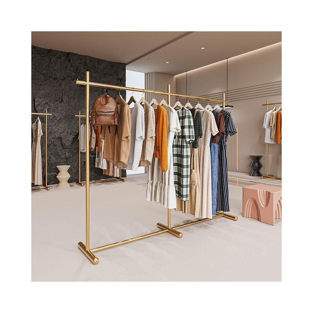 [廠家直銷] 服裝店金色黑色衣架落地立式女裝展示架直播間衣架落地掛衣架加粗