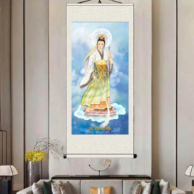 美品】観世音菩薩 掛軸 仙涯 約181✕54cm 共箱付 美品】観世音菩薩