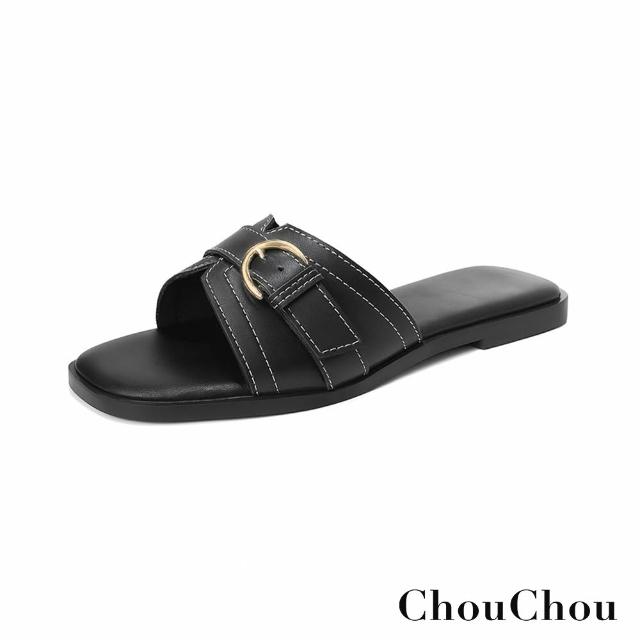 ChouChou】俐落剪裁方頭低跟拖鞋CH2206 拖鞋女大尺碼拖鞋