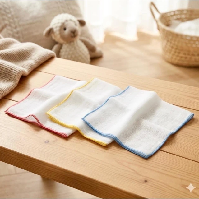 【US BABY 優生】綿羊素色紗布手帕 3入組 30x30cm (嬰兒餵奶/洗澡/口水巾)