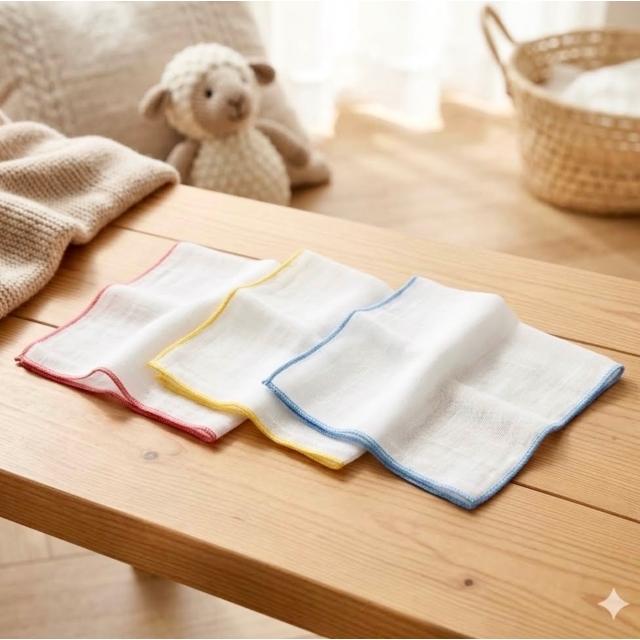 【US BABY 優生】綿羊素色紗布手帕 3入組 30x30cm (嬰兒餵奶/洗澡/口水巾)