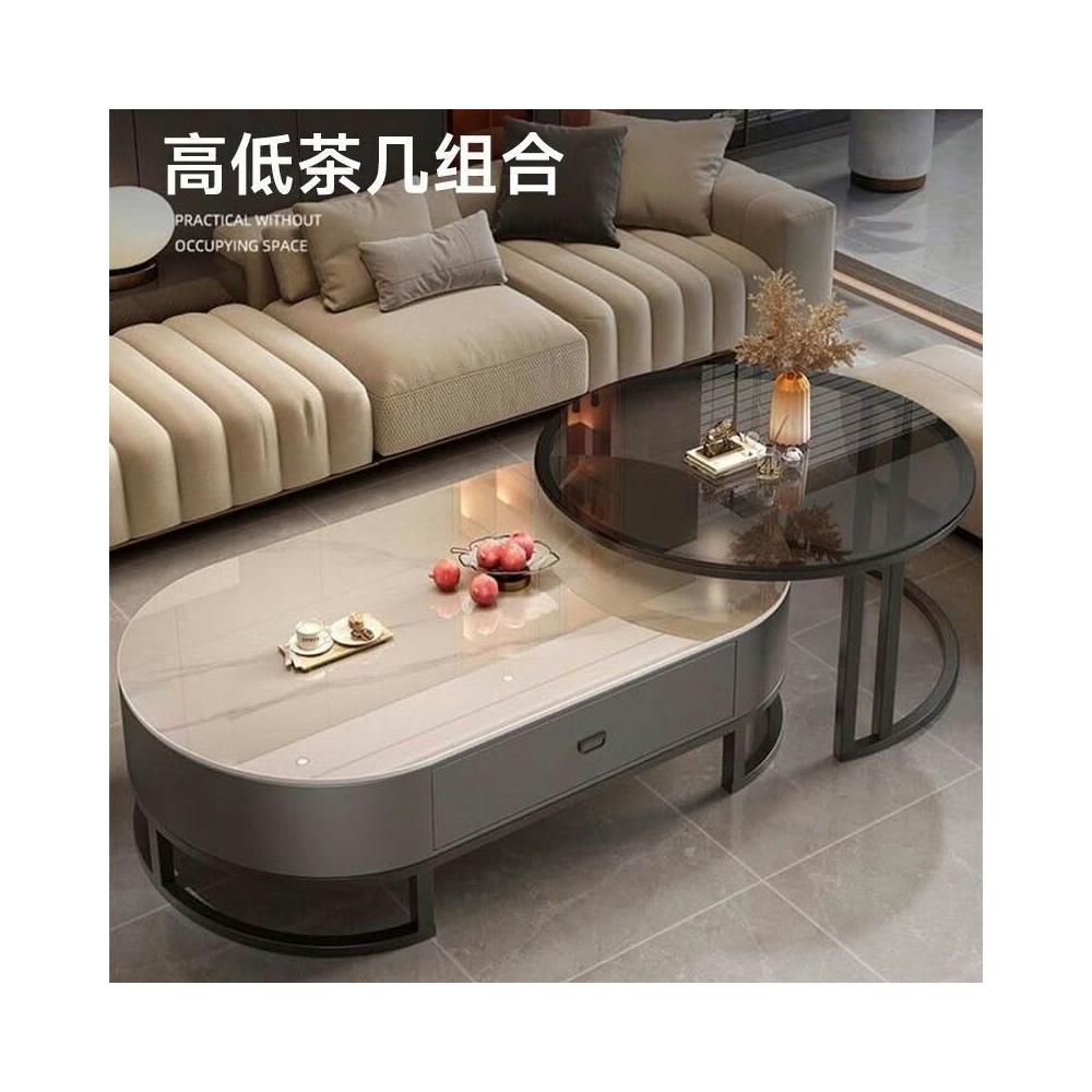 巖板茶幾客廳家用輕奢現代簡約2024新款茶桌橢圓形網紅小戶型茶幾