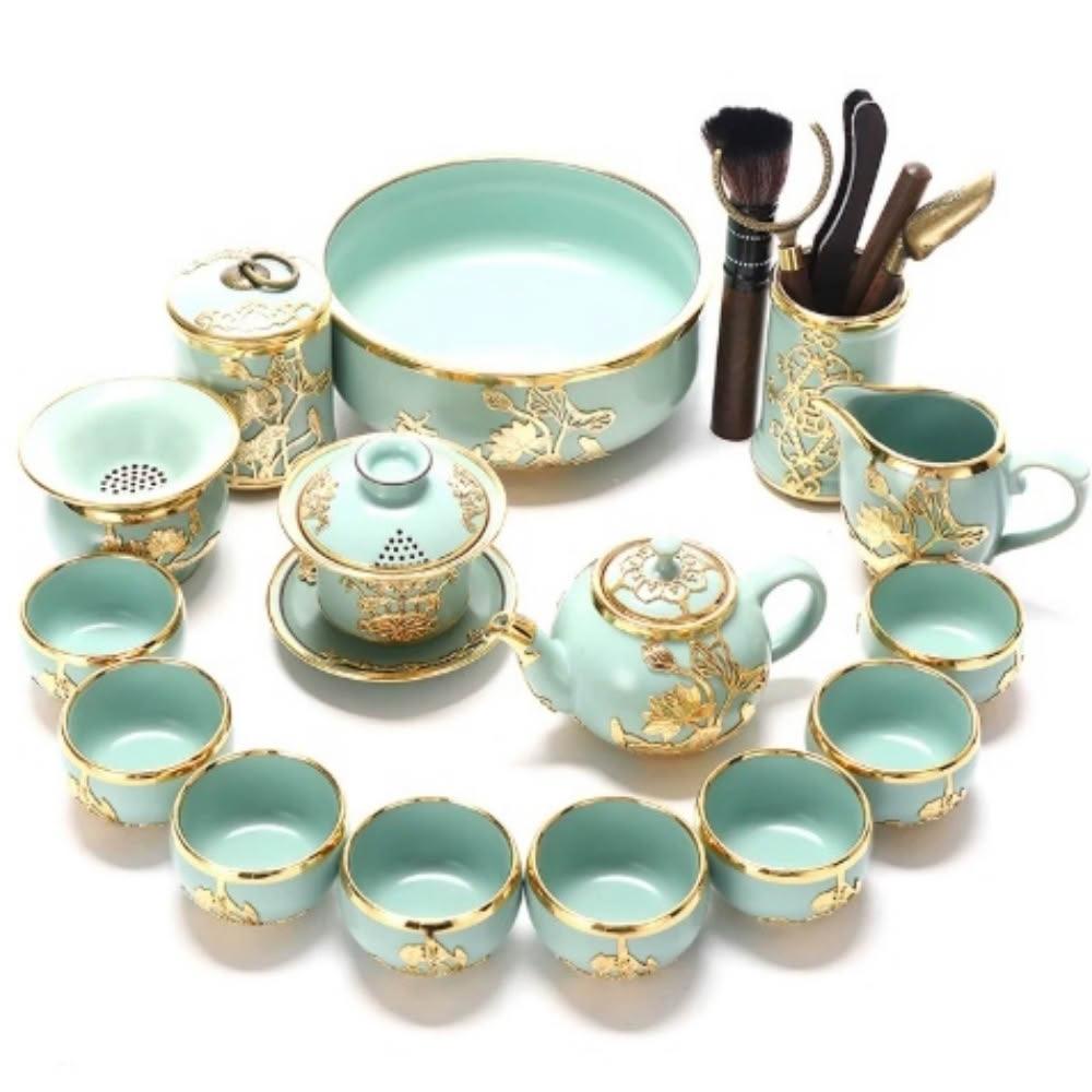 ZHIPU 芝浦】金鑲玉高端開片汝窯茶具套裝景德鎮陶瓷中式高檔茶壺茶杯禮