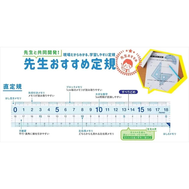 【RAYMAY】日本製 防滑學習尺組 直尺 量角器 三角板 尺規四件組 五件組