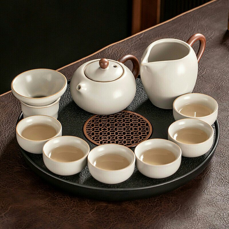 老師禮物高檔茶具功夫茶具大容量茶具套裝輕奢高檔家用新汝窯陶瓷蓋碗喝