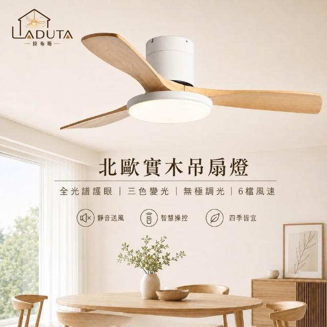 【LADUTA 拉布塔】全光譜吊扇燈 實木扇葉 110V APP智控 變頻省電 DC扇 CT89