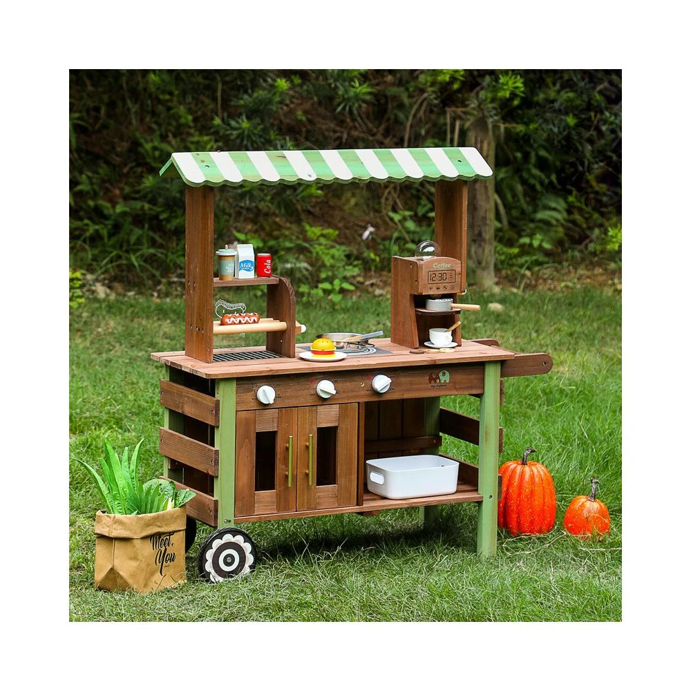 阿光優選 兒童戶外實木餐車過家家玩具仿真移動廚房擺攤手推車寶寶角色扮演