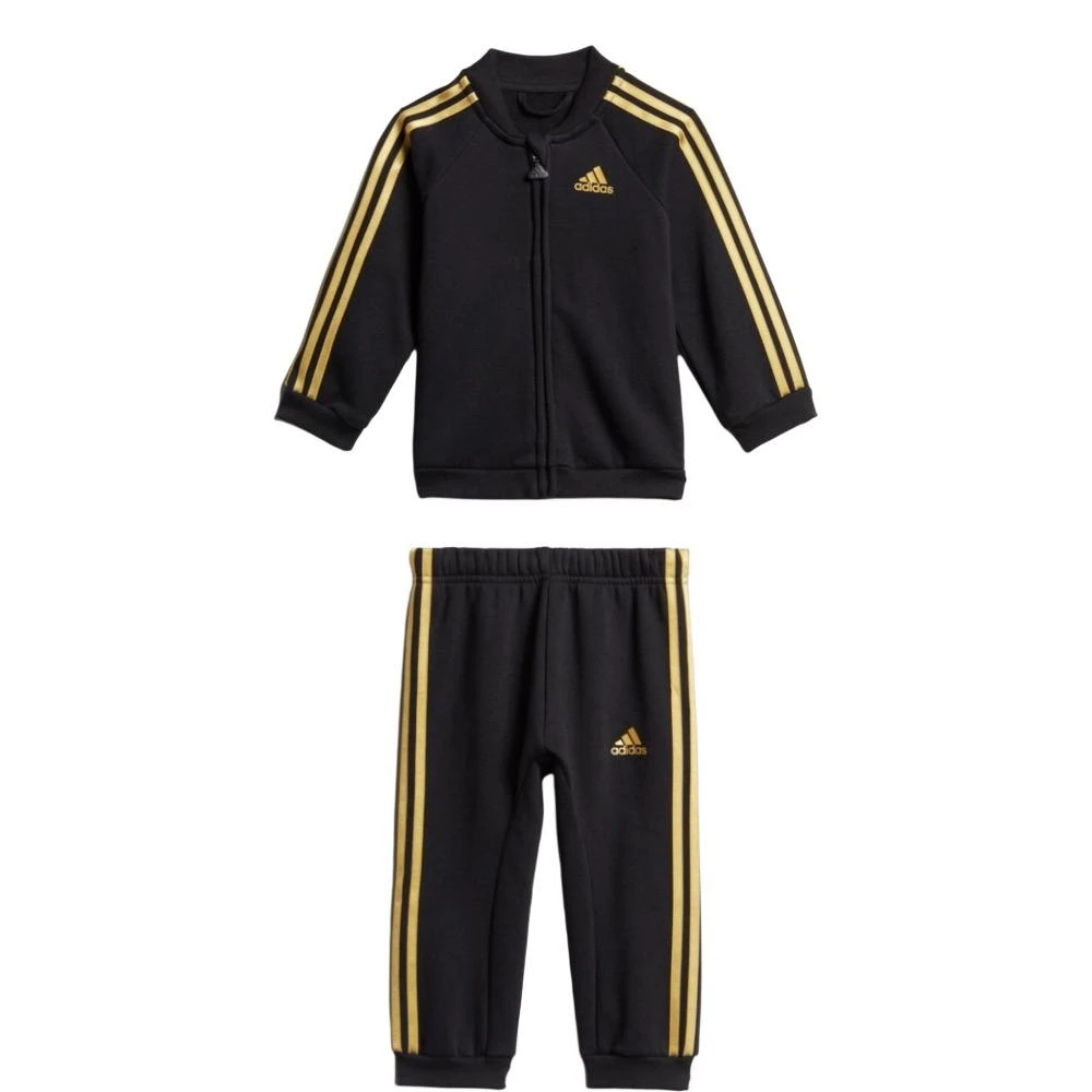 【adidas 愛迪達】ED1149 adidas休閒運動套裝 I HOLIDAY TS 訓練條紋長袖舒適系帶鬆緊腰 2件套 兒童款