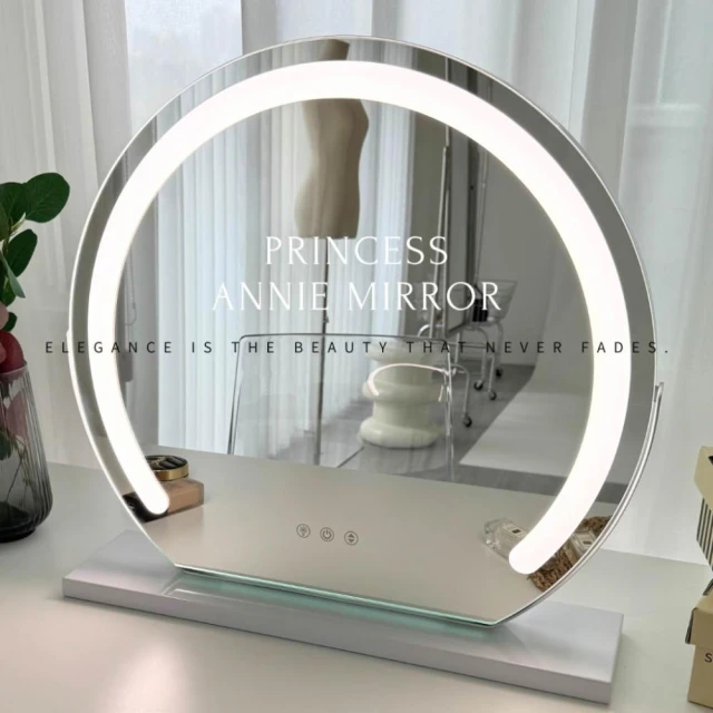 【安妮夢鏡 ANNIE MIRROR】半圓LED觸控化妝鏡｜三色光無段調光・360°旋轉桌鏡